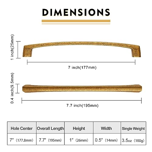 Image of 10 Pack Antique Brass Cabinet Pulls 7 Inch Kitchen Cabinet Handles Kitchen Handles for Cabinets Vintage Drawer Pulls Dresser Pulls Retro Cupboard Handles