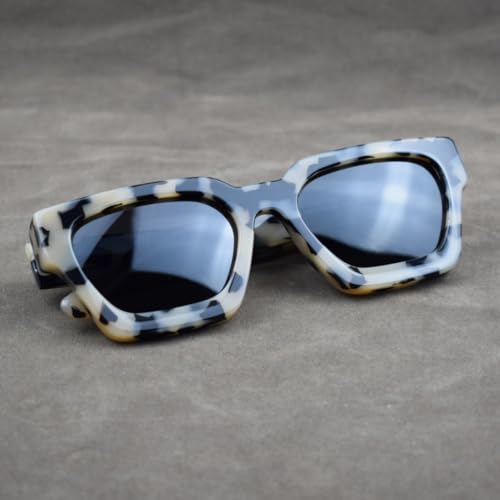 Image of Retro Fashion Thick Acetate Polarized Sunglasses Trendy Square Men Womens Black Grey Shades Vintage