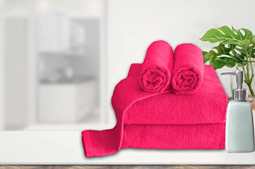 Elvana Home 8 Piece Towel Set 100% Ring Spun Cotton, 2 Bath Towels 27X54, 2 Hand Towels 16X28 And 4 Washcloths 13X13 - Ultra Soft Highly Absorbent Machine Washable Hotel Spa Quality - Hot Pink #TOP2
