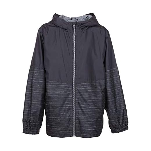 Arctic Quest Children's Colorblock Windbreaker Jacket with Jersey Lining & Hood, Grey/Black Spacedye, 14/16