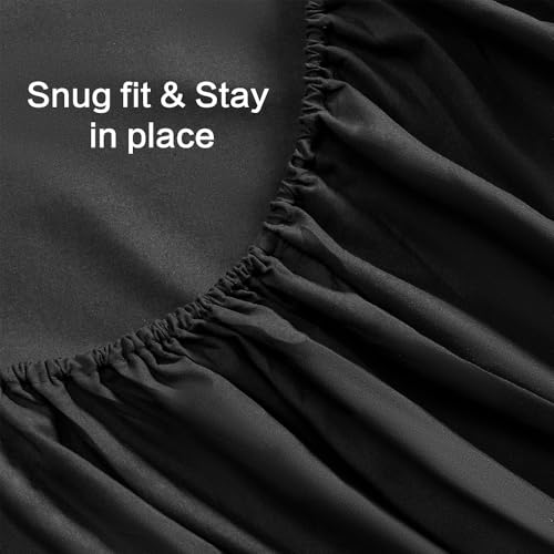 Image of Black Fitted Sheet,Full Size Fitted Sheet with Deep Pocket 18 inch,Ultra Soft & Breathable FittedSheet Easily Fits 18 inch to 24 inch Mattress