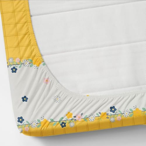 Image of NHD HOME Cotton Fitted King Size Bedsheets with 2 Pillow Covers | Elastic Fitted | Wrinklefree | Ultrasoft |Winter Bedsheet 220 tc tc Floral | 78x72+8 Inches, Yellow White