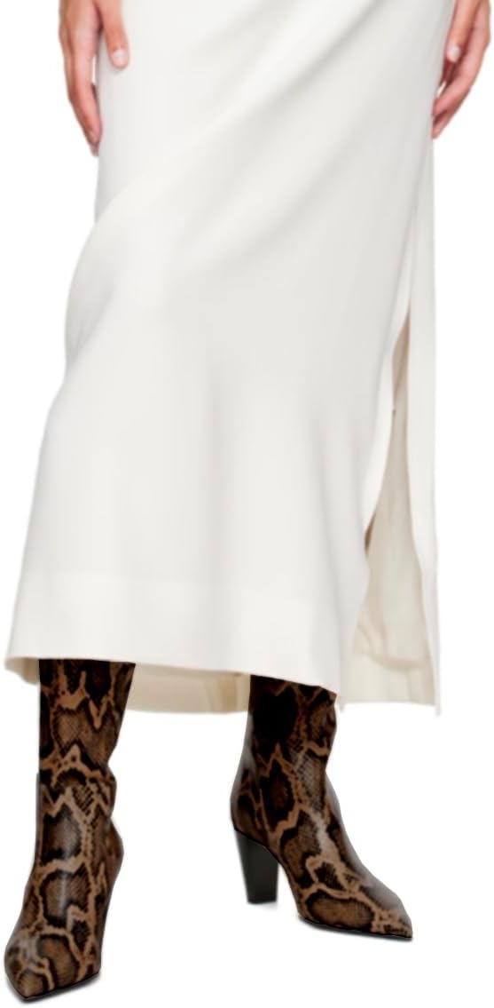 Women Vintage Chunky Block Heel Knee High Western Boots Pointed Closed Toe Snakeskin Boots Back Zipper Under Knee Combat Boots Two-Toned Fall Winter Boot Office Party Dressy Chic 4-11 M US