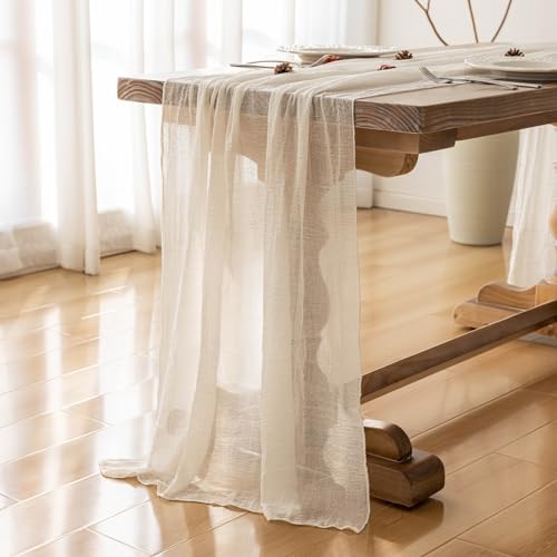 Image of White Cheesecloth Table Runner Fall Boho Wedding Birthday Party Home Decor