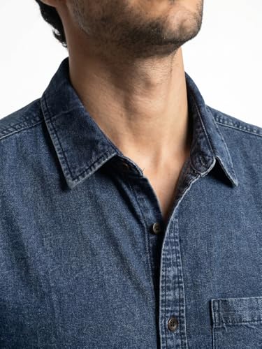 Image of Urbano Fashion Men's Oversized Fit Half Sleeve Washed Casual Denim Shirt