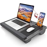 HETTHI Laptop Lap Desk, Portable Large Laptop Desk for Bed, Up to 17 Inch Lap Pad Tray with Wrist Rest, Mouse Pad, Tablet Phone Slot, Portable Handle, Cushion (Black)