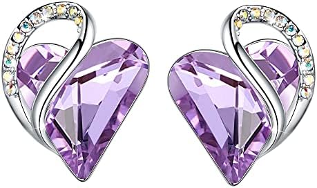 Leafael Infinity Love Heart Stud Earrings for Women, Silver Tone Fashion Statement Jewelry for Girls, Birthday Gifts for Daughter Mom Wife Her, June Birthstone Crystal, Alexandrite Light Purple
