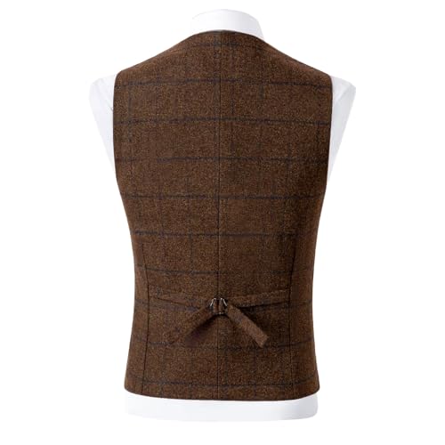Mens Vintage Suit Vests Plaid Tweed Slim Fit Waistcoat Wedding Prom Groomsmen Notched Collar Business Blazer Vest4