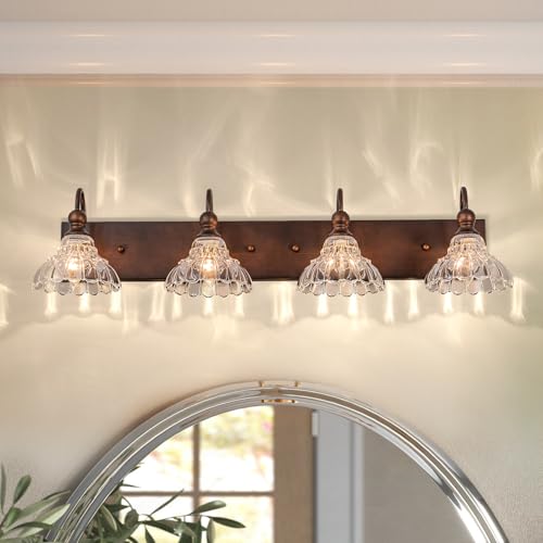 Image of EDISLIVE Vintage Vanity Light for Bathroom ORB 4-Light Bath Wall Light Fixture with Clear Flower Glass Shades 36.22 inch E12 Antique Wall Sconce for Bedroom Hallway Living Room Vanity Mirror