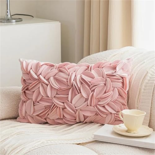 Housse de coussin fleurs roses avec broderie 3D faite main format 30x50cm
