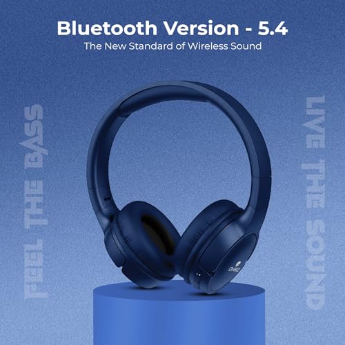 Image of Wireless Bluetooth 5.4 Over-Ear Headphones, Blue, 35 Hour Playtime, 40mm Bass Boosted Drivers, IPX4, Foldable
