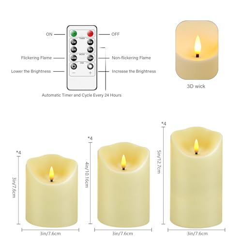 kakoya Flameless LED Candles Battery Operated with Remote and Timer,Flickering Electric Fake Plastic Pillar Candles Set of 24(D3 x H 3" 4" 5") Ivory by kakoya - Used condition - Image 5