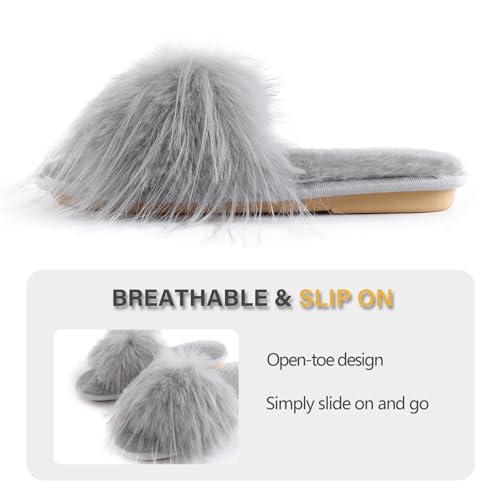 Image of Fur Story Women's Furry Slippers Open Toe Fuzzy Slippers Memory Foam Fluffy House Sandal
