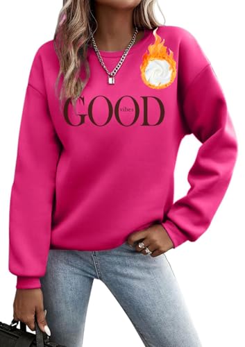 Godoboo Pullover Damen Sweatshirt Fleecepullover Sport Baumwolle Sweatpullover Buchstaben Print Herbst Pulli Basic Thermo Casual Ohne Kapuze