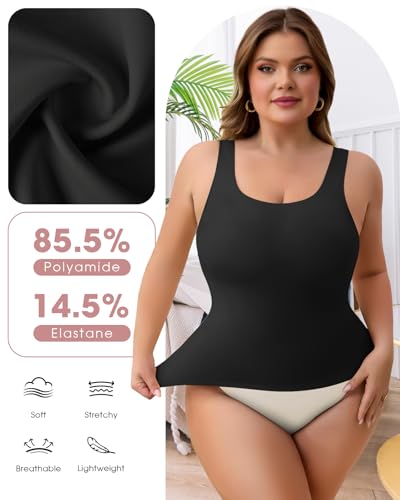 Tummy Control Tank Tops for Women No Show Shapewear Camisole Tops Seamless Slimming Cami4