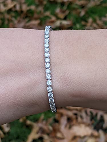 Twobirch 18K White Gold Plated Tennis Bracelet 3Mm With Round Moissanite (Sterling Silver, Size 6", 4.7 Ct Dew) #TOP1
