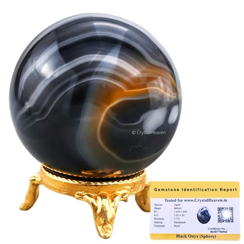 Image of Certified Black Onyx Crystal Ball for Meditation - Premium Crystal Vastu Items for Home and Feng Shui Items for Good Luck - Ideal for Pooja Supplies and Spiritual Practices (1.5 inch Inch)
