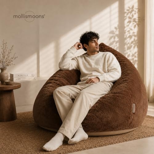 Image of Mollismoons Bean Bag XXXL Size for Adults & Kids Fur bin Bag Luxury Bean Bag Chair (Bean Bag Without Beans Cover(Assembly Required), Dark Brown)