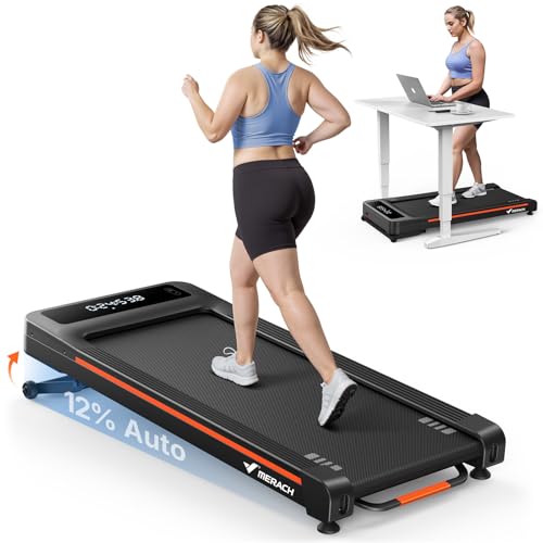 MERACH Cinta de Correr, 12% Inclinación Automática Cinta de Andar, 3.5HP Walking Pad, Treadmill Capacidad 180KG, 1 6km/h Caminadora Electrica para Casa y Oficina, 42x102cm, App y Remoto, Pantalla LED