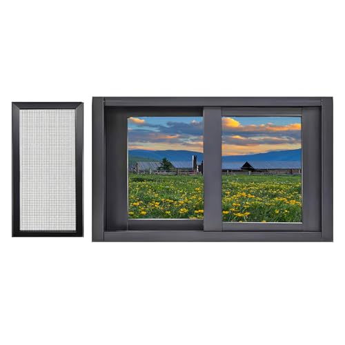Large Lockable Shed Transom Sliding Window W/Screws, ，33x22in / 84x56cm Black，for Sheds, Bathroom, Basement and Chicken Coops