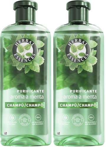 Herbal Essences Champú Purificante Con Aroma A Menta 350 ml Para Todo Tipo De Cabello. Ayuda A Refrescar, Revitalizar Y Fortalecer. De Origen Natural* Sin Siliconas, Vegano *Ingredientes De La Fórmula