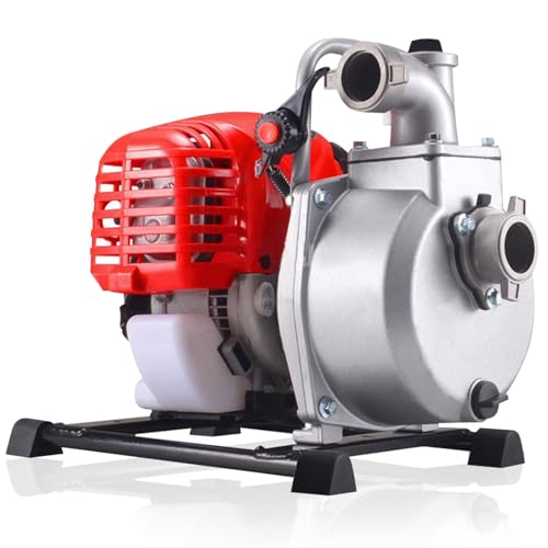 VEVIVOOVY 1.6HP 2 Stroke Gas Gasoline Water Pumps,1.0' Inch 1.25KW Petrol Water Transfer High Pressure Pump, 52CC Trash Pump 8500RPM Air Cooling Single-cylinder for Irrigation Pool