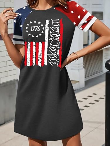 Image of YI XIANG RAN 4th of July Dress Women: American Flag Dresses USA Stars Stripes Shirt Patriotic Tshirt Summer Sundress