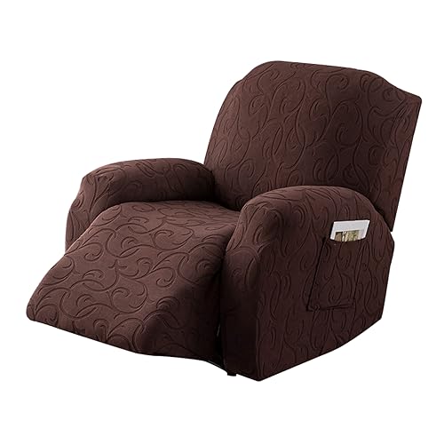 YUEANG 4 Pieces Recliner Cover Stretch Sofa Slipcover, Sofa Couch Cover for Reclining Couch 1 Seat, Washable Furniture Protector with Elastic Bottom for Kids, Dog