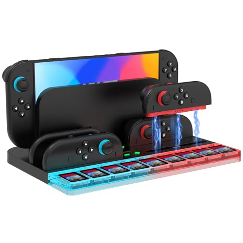 Zhwidnerso Cargador Compatible con Nintendo Switch 2, Cargador Magnético para Switch 2 Joy con Posee 7 Modos de Iluminación/9 Tarjetas de Juego, Compatible con 4 Joy con