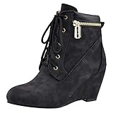 stiefel party bonn  BeiaMina Damen Leisure Keilabsatz Knöchel Stiefel Schnüren Kleid Stiefel Hohe Ferse Party Stiefel Winterschuhe Black Gr 47 Asiatisch