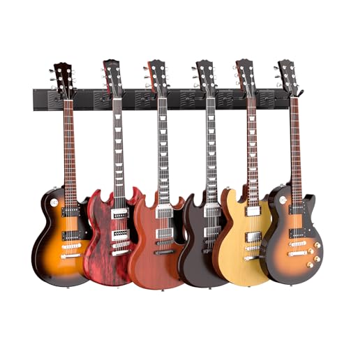 hjooytoi Guitar Wall Mount, Woodgrain Rack with 6 Adjustable Guitar Hangers, Guitar Wall Hanger with...