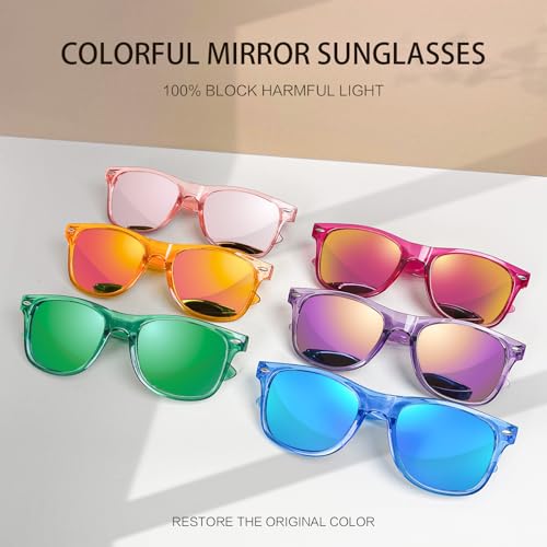Pibupibu 10/20 Pack Neon Party Sunglasses Bulk,Wholesale Retro 80s Colorful Mirrrored Lens Sunglasses Party Favors3