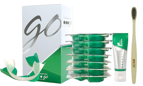 Opalescence GO 15 Whitening Bundle - (7 Treatments) Hydrogen Peroxide Prefilled Teeth Whitening Trays and Travel Original Whitening Toothpaste 1 Oz - Mint Flavor - Includes Toothbrush 6238-1T