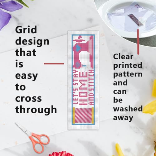 Image of INFUNLY 6PCS DIY Sewing Cross Stitch Bookmark Kits 8.66 inchx3.15 inch Sewing Tools Stamped Embroidery Bookmark Kits with Instruction Cotton Thread Needlepoint Bookmark Kit for Book Lovers Writers Gift