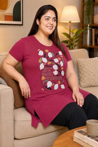 Image of In Love Women's Printed Cotton Plus Size Longline T-Shirt with Pockets | Cotton fabric - soft longline T-shirt with easy plus-size fit