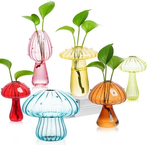 Plant Propagation Station, Set of 6 Colored Mushroom Vase, Propag...