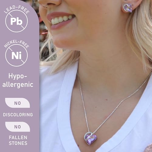 Image of Leafael Gift Necklaces for Women, Infinity Love Birthstone Heart Crystal Pendant, Birthday Anniversary Jewelry for Wife, Mom, and Her, Silver Plated, 18 inch + 2 inch Adjustable Chain