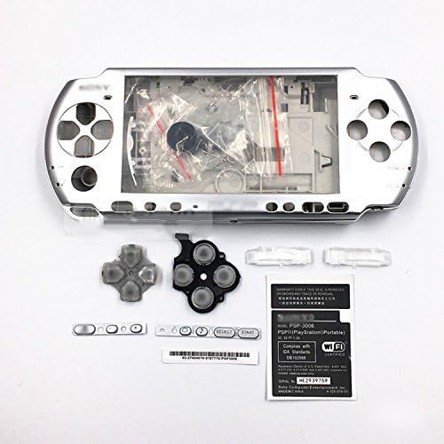 Juego de funda de carcasa completa de repuesto con botones para PSP 3000 PSP3000 (plateado)