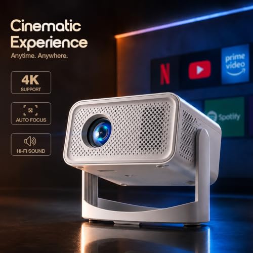 Image of Sekyo Prizm Mini Portable Projector for Room, 1080P & 4K HD Support, Android, 5000 Lumens, 230 Rotatable, 240 inch Screen, HDMI Port, All OTT Apps, WiFi6 /Bluetooth /Cast, Auto Keystone, Home Cinema