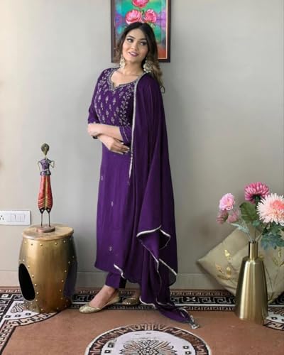 Image of Rainbow Creations Woman's Cotton Blend Kurta Palazzo and Dupatta Set