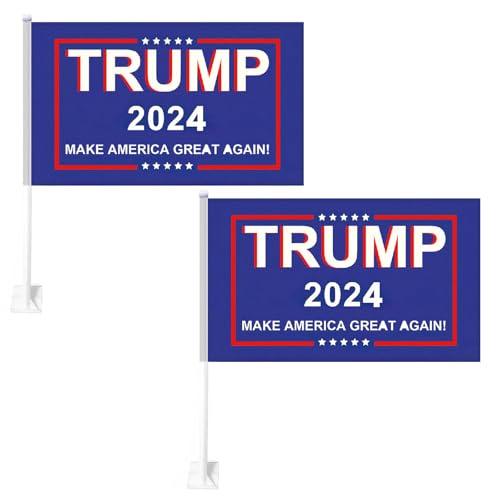 TAIROD 2 Pack 12x18in Car Window Flags Trump 2024 Flag Double Sided Trump Make America Great Again Flag Bright Anti-Ultraviolet Fading
