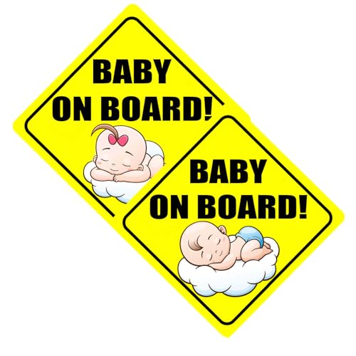 Image of Baby on Board Magnets for Car - Bright Yellow Funny Reflective Sticker for Bumper,Child Safety Sign for Car(1 Boy,1 Girl)