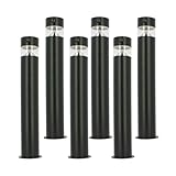 Lot de 6 Bornes Solaires LED Extérieures BALMA 50cm – Détecteur de Mouvement & Veilleuse – Fonte d'Aluminium Noir – Fixation 2-en-1 (Visser ou Planter) – Étanche IP44 – Éclairage Allée (Blanc Chaud)