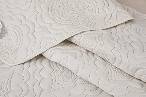 Marina Decoration Solid Embossed Pinsonic Coverlet Bedspread Ultra Soft 3 Piece Summer Quilt Set With 2 Quilted Shams, Cream Color King Size #TOP4