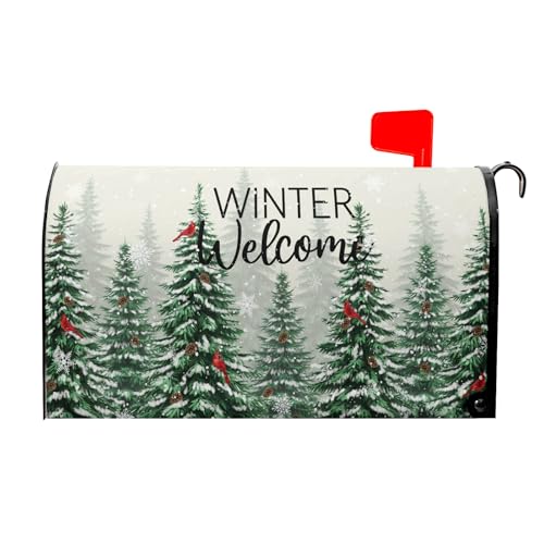 Image of Winter Welcome Mailbox Covers Magnetic Standard Size 21x18, Winter Cardinal Birds Decoration Mailbox Wraps Nature Snowy Forest Post Letter Box Cover for Home Garden Outdoor Yard