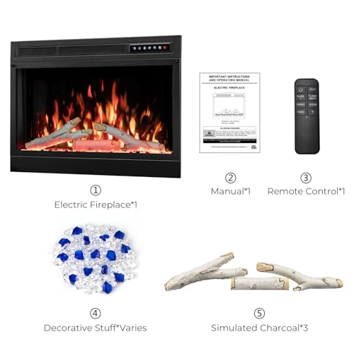 Image of R.W.FLAME 28 inch Electric Fireplace Insert, Adjustable 5 Flame Colors, 12 Log Colors, 4 Flame Speeds and Brightness, Remote Control, Timer, Adjustable Temperature from 50F to 99F, 750W /1500W(28''X27'')