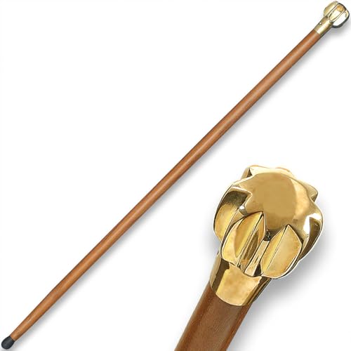 Mace Cane - Solid Hardwood Shaft, Brass Knob and Accents, Rubber Toe - Length 36”