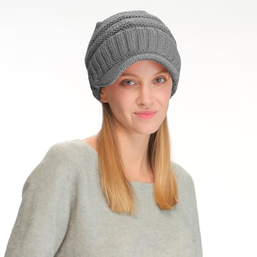 Image of C.C Trendy Warm Oversized Chunky Soft Oversized Ribbed Slouchy Knit Hat with Visor Brim