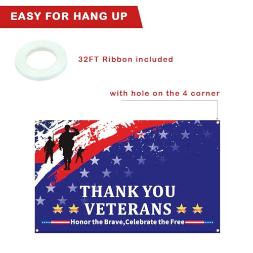 Image of Veterans Day Decorations, Thank You Veterans Day Banner, Outdoor Patriotic Soldier Banner, Patriotic Sign for Yard