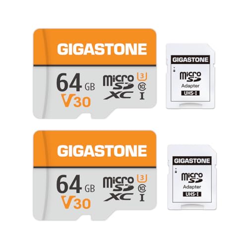 GIGASTONE 64GB Micro SD Card 2-Pack, V30 4K Video Recording, Surveillance, Security Camera, Dash Cam, Drone, 95MB/s MicroSDXC Memory Card UHS-I Class 10, with Adapter